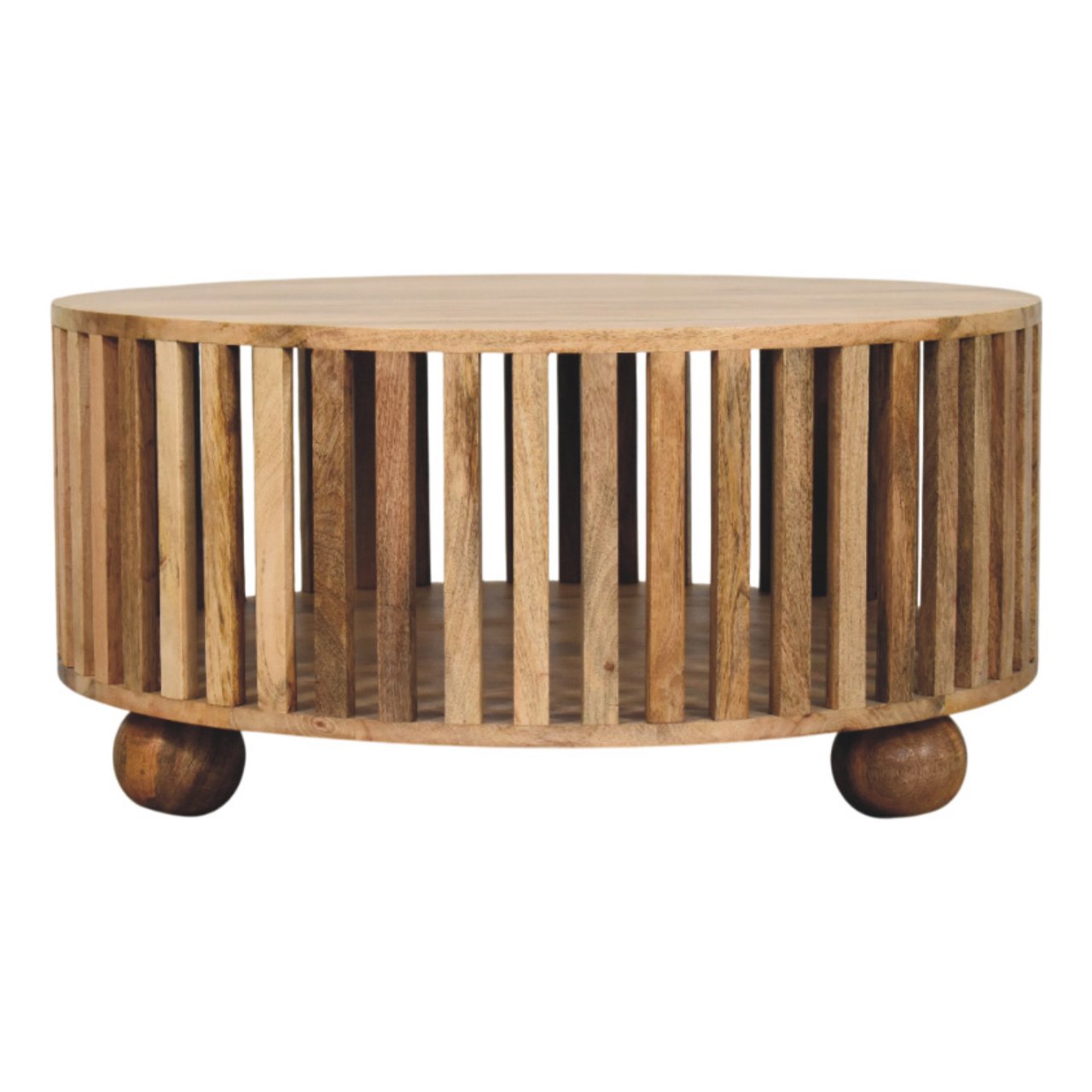 Slatted Round Oak-ish Coffee Table - Image 3