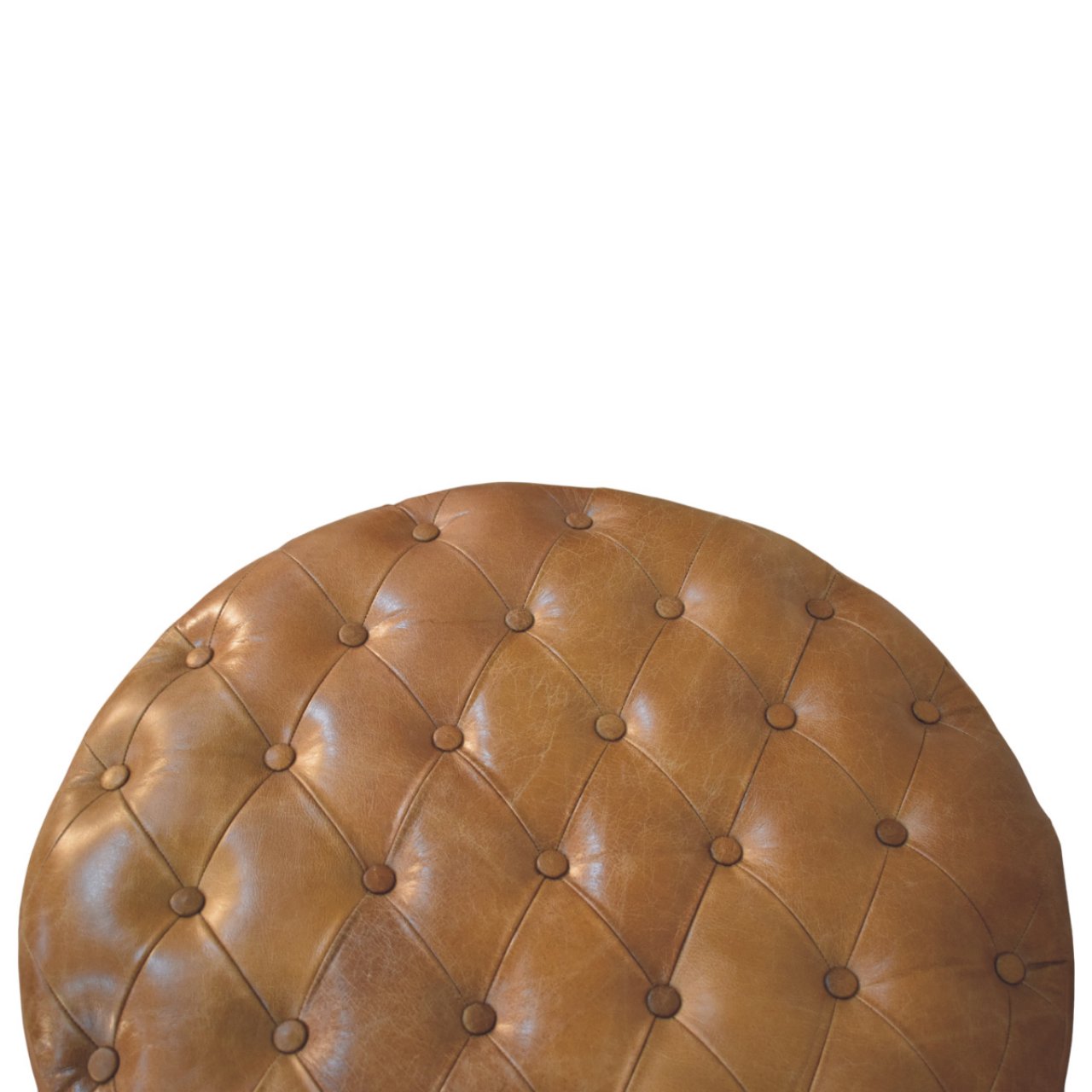 Brown Buffalo Leather Round Ottoman with Castor Legs - Image 6
