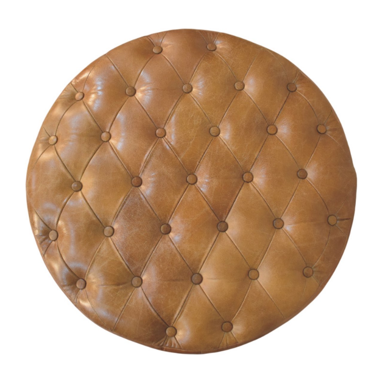 Brown Buffalo Leather Round Ottoman with Castor Legs - Image 8