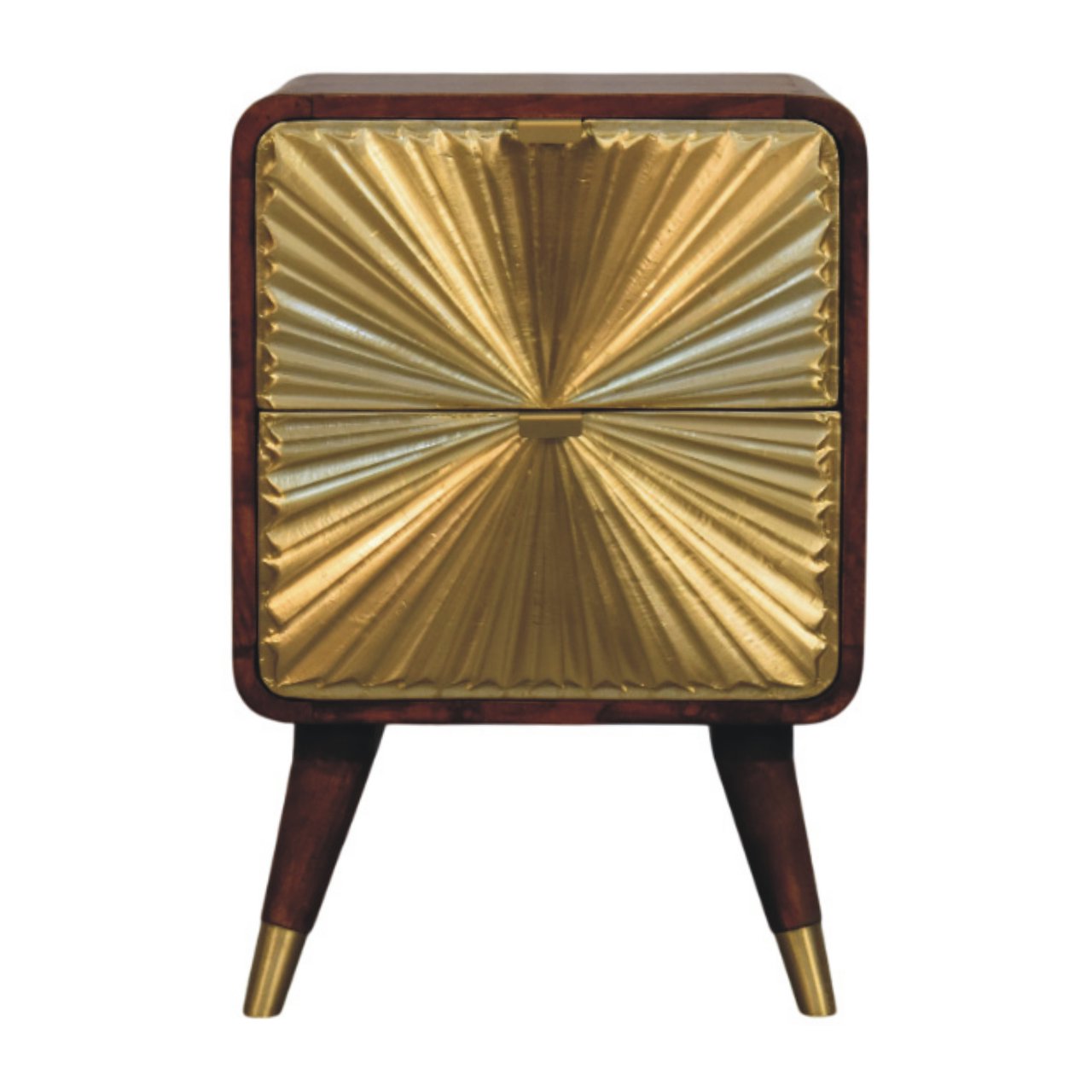 Avora Brass Embossed 2 Drawer Chestnut Nightstand