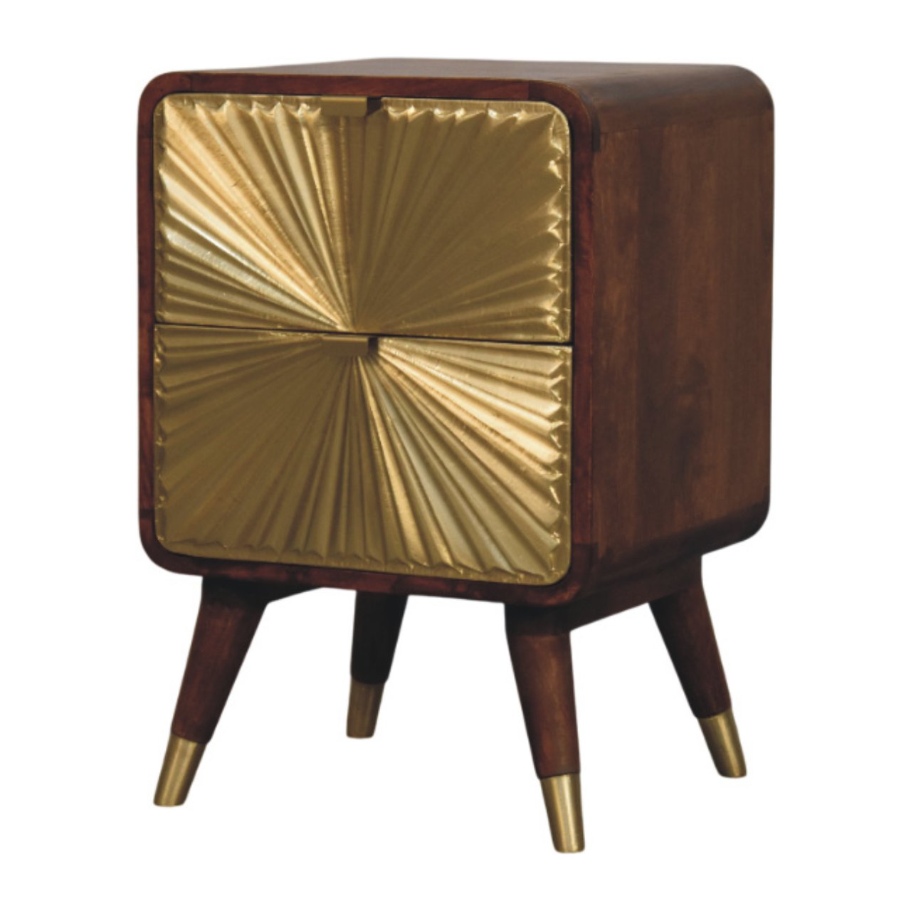 Avora Brass Embossed 2 Drawer Chestnut Nightstand - Image 3