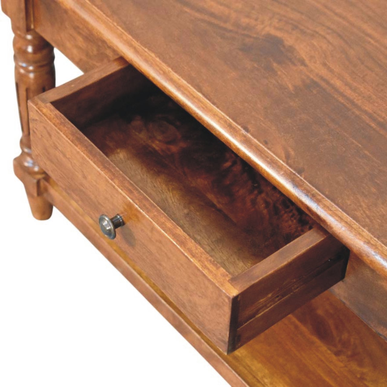 Turned Legs Chestnut 2 Drawer Coffee Table - Image 6