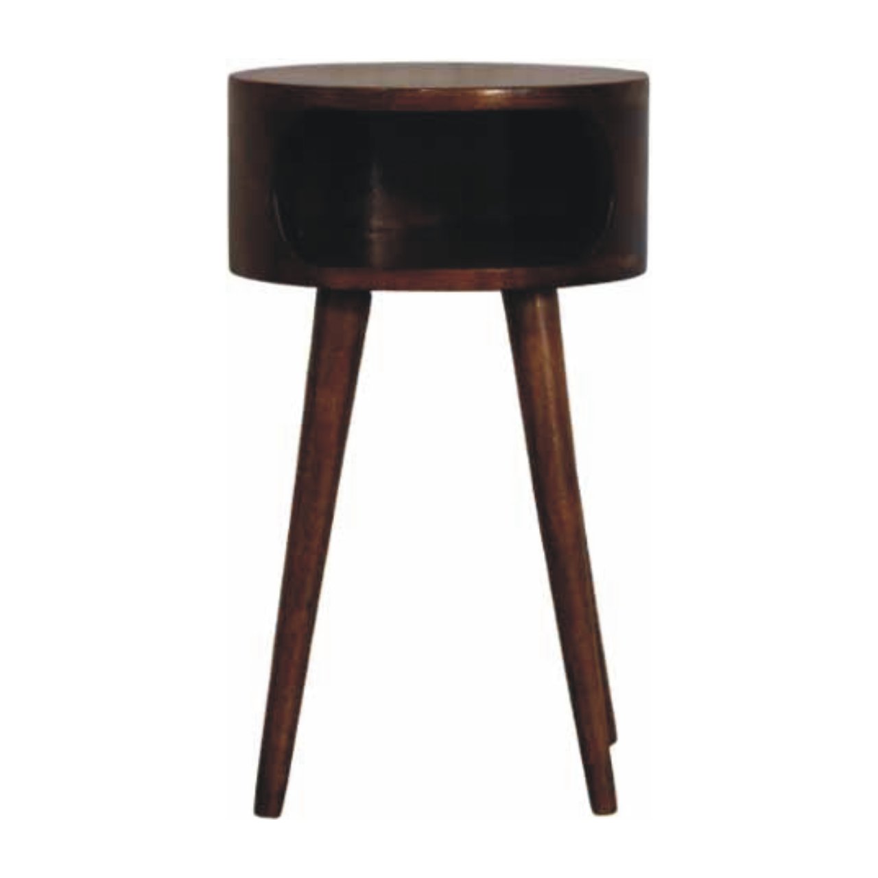 Round Chestnut Nightstand with Open Shelf