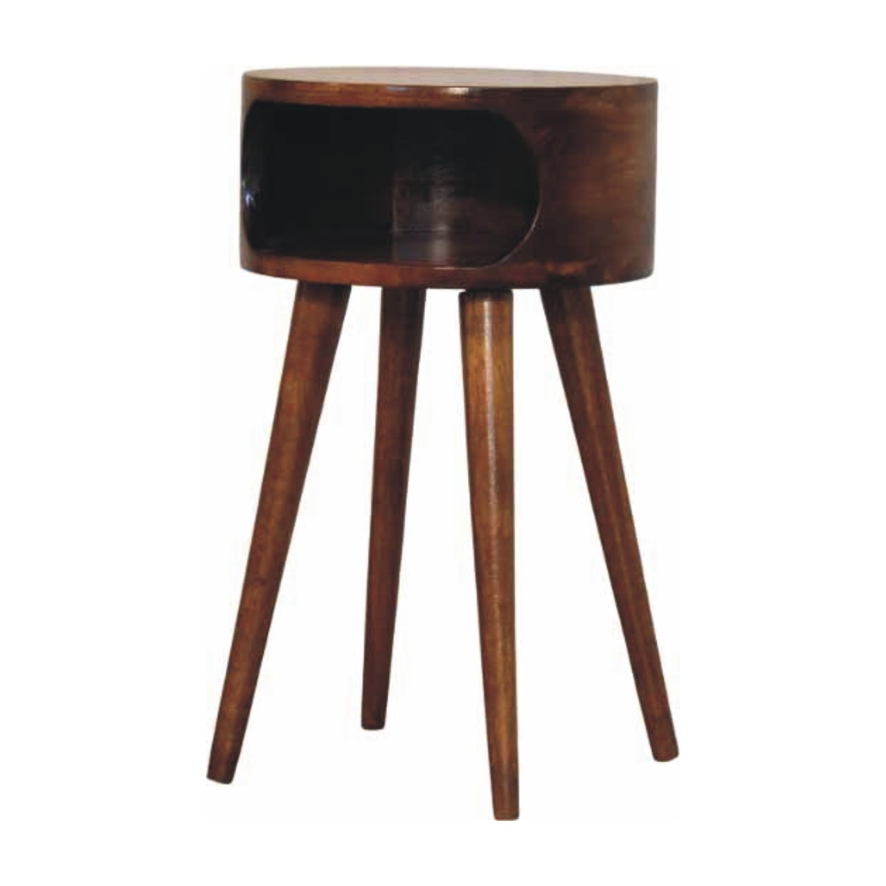 Round Chestnut Nightstand with Open Shelf - Image 2