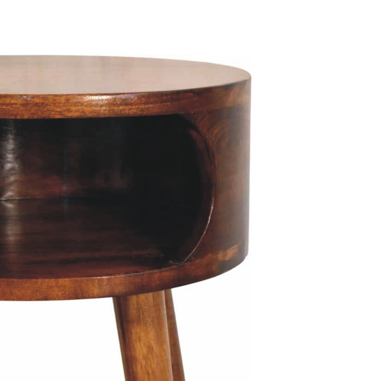 Round Chestnut Nightstand with Open Shelf - Image 4