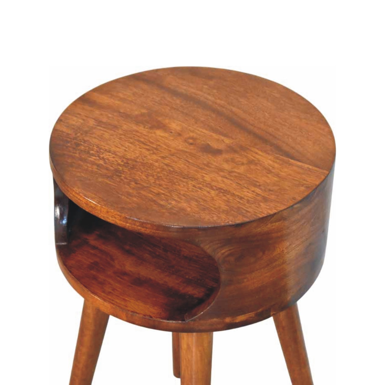 Round Chestnut Nightstand with Open Shelf - Image 6