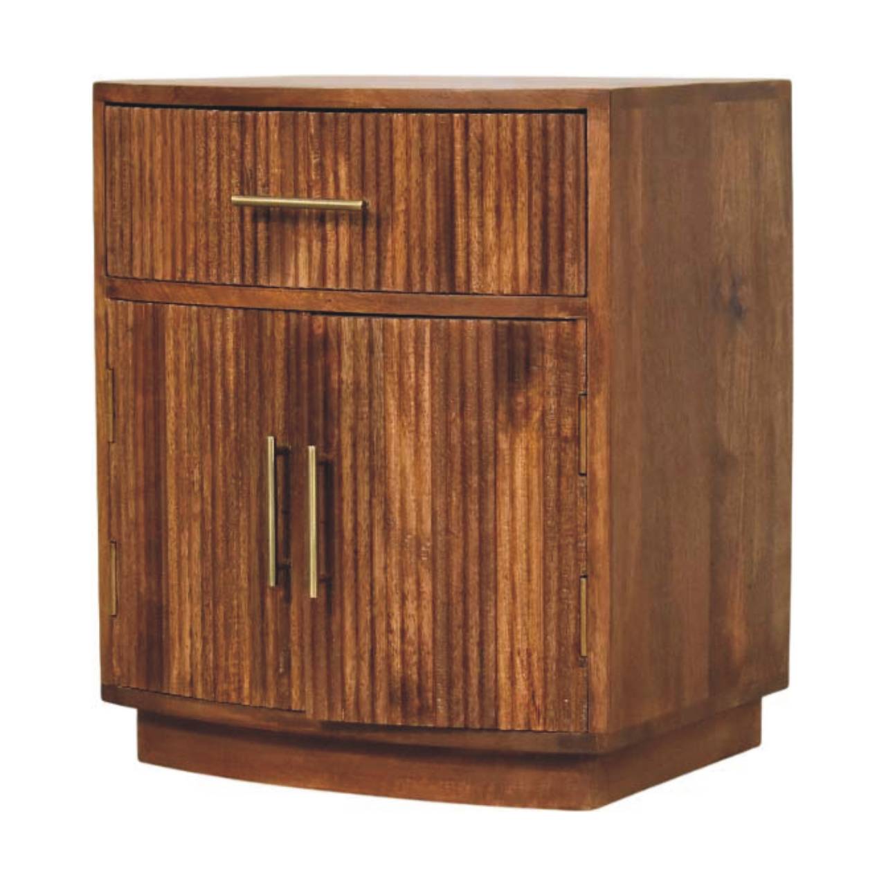 Solid Wood Curved Ribbed Bedside with Drawer - Image 2