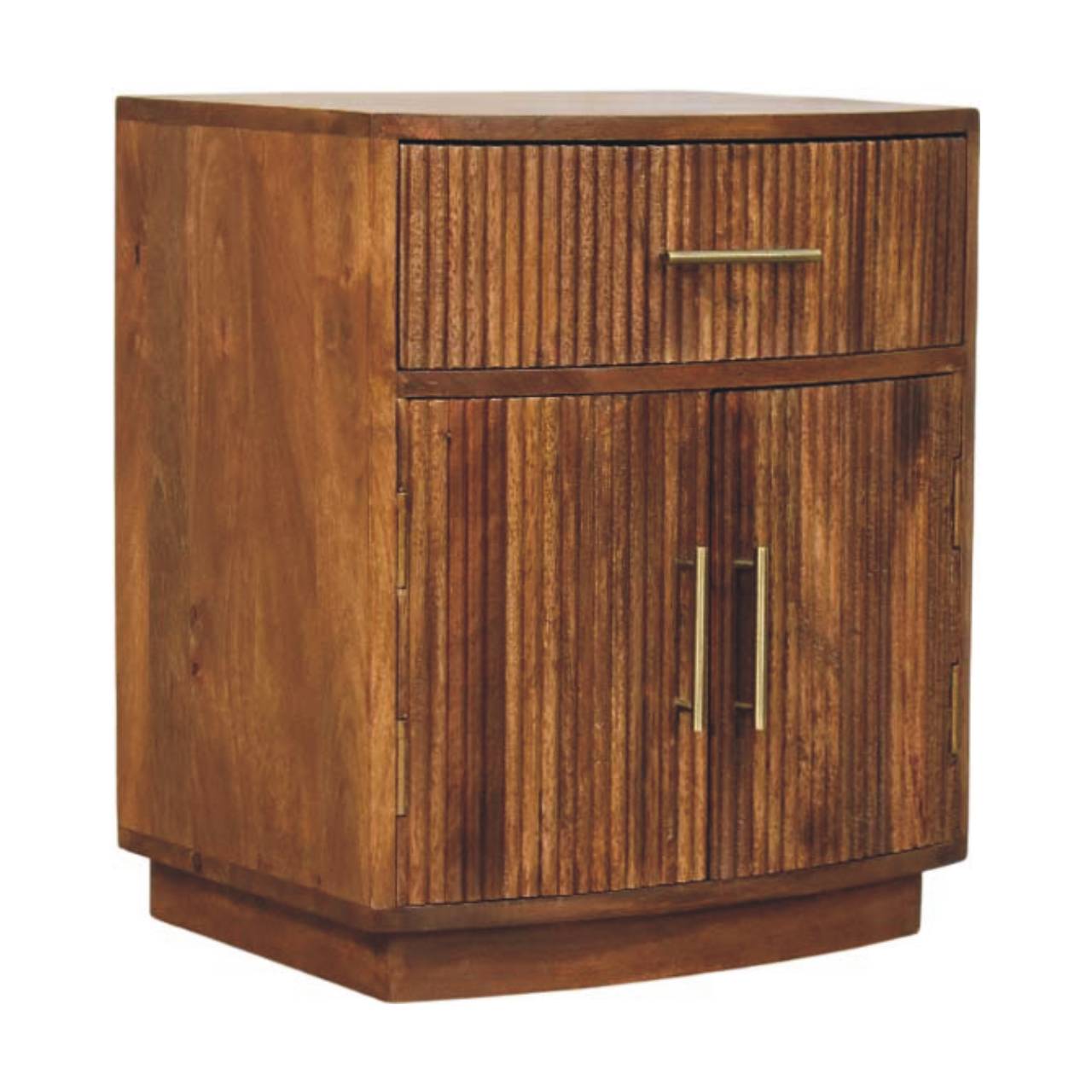 Solid Wood Curved Ribbed Bedside with Drawer - Image 3