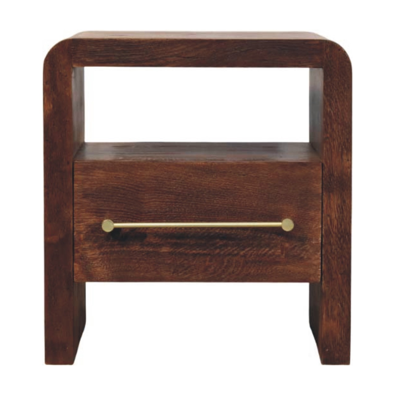 Tiger Oak Open Bedside with Brass Handle