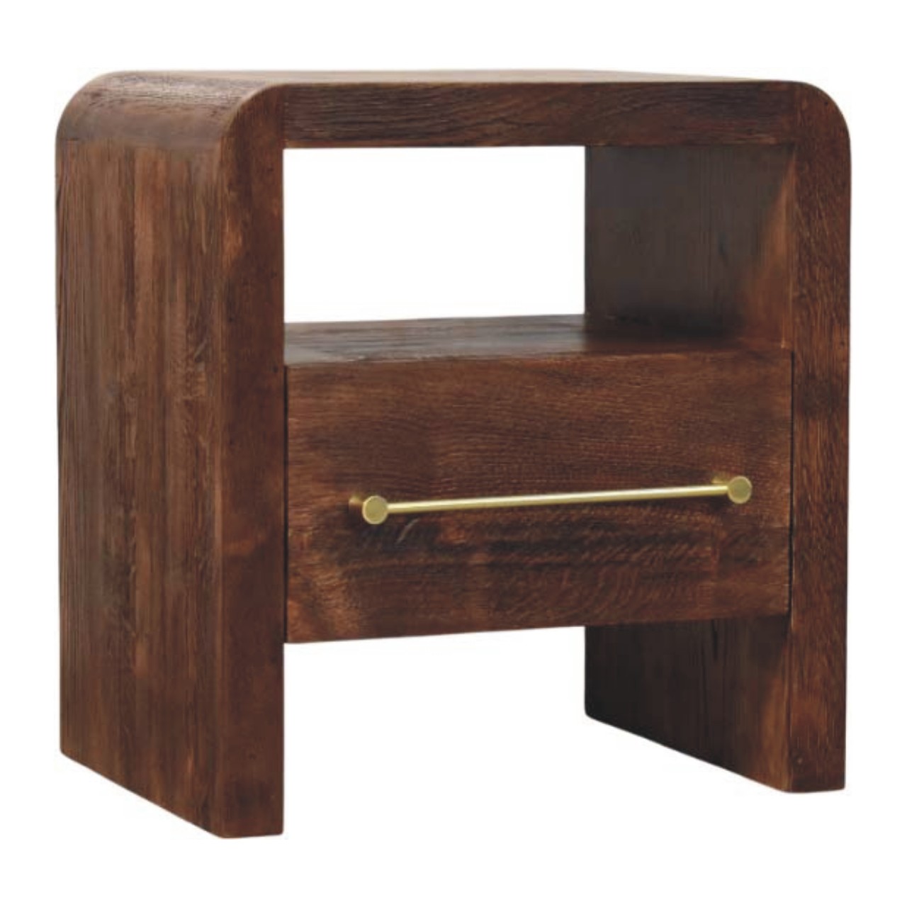 Tiger Oak Open Bedside with Brass Handle - Image 2