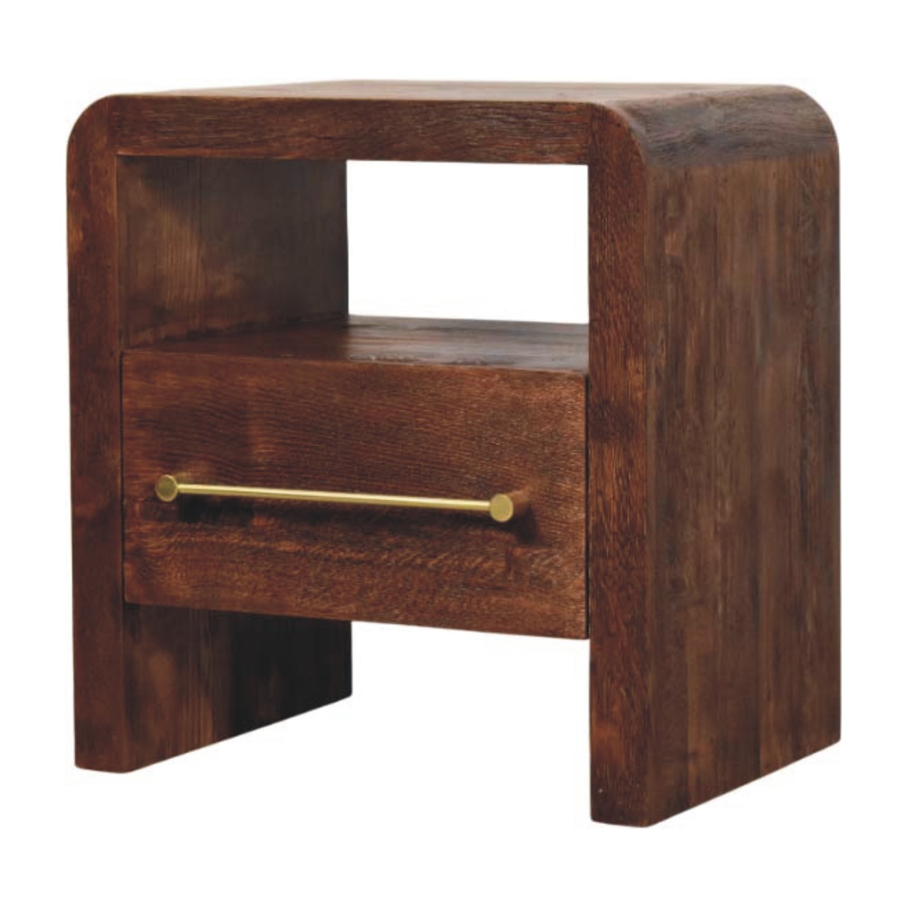Tiger Oak Open Bedside with Brass Handle - Image 3
