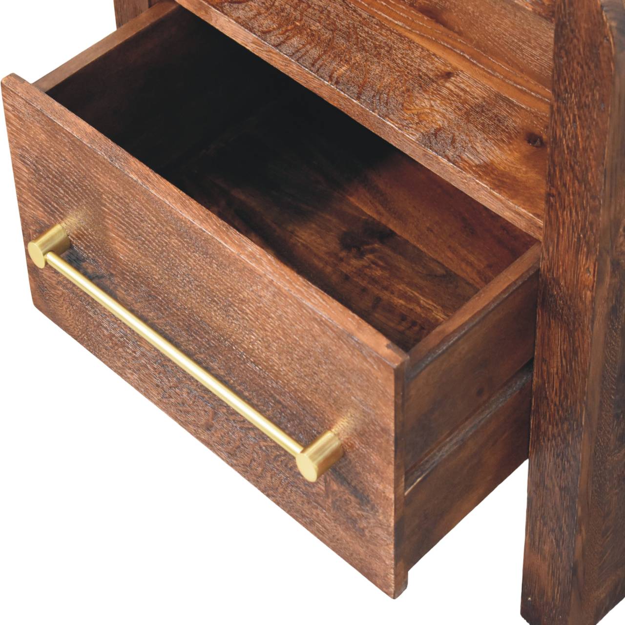 Tiger Oak Open Bedside with Brass Handle - Image 6